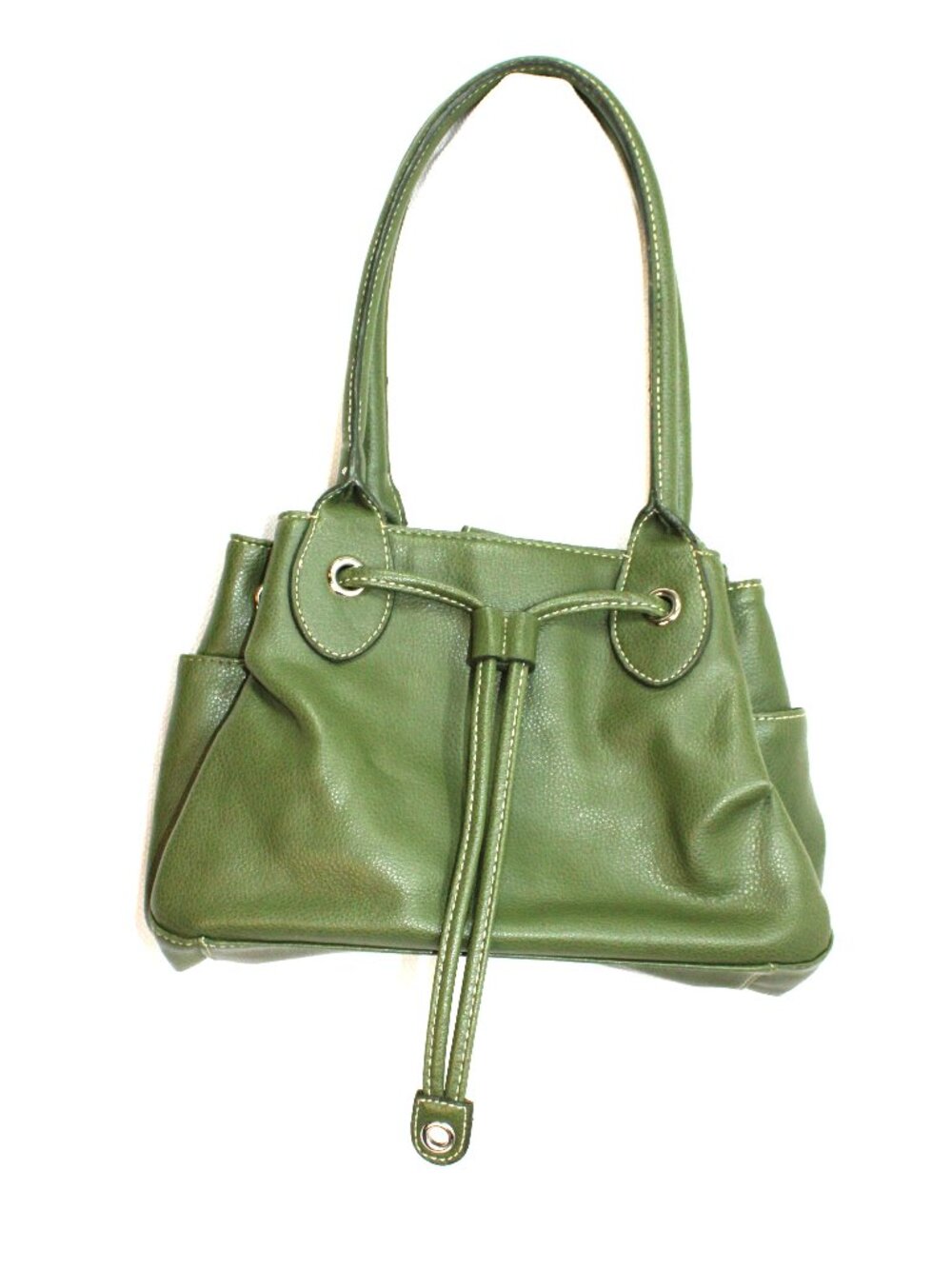 Nine West Bright Green Vegan Leather Drawstring Double Handle Shoulder Bag